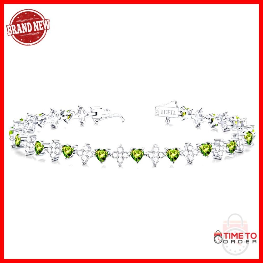 Sterling Silver Tennis Bracelet with Heart & Clover Charms, 7-7.5 Inch